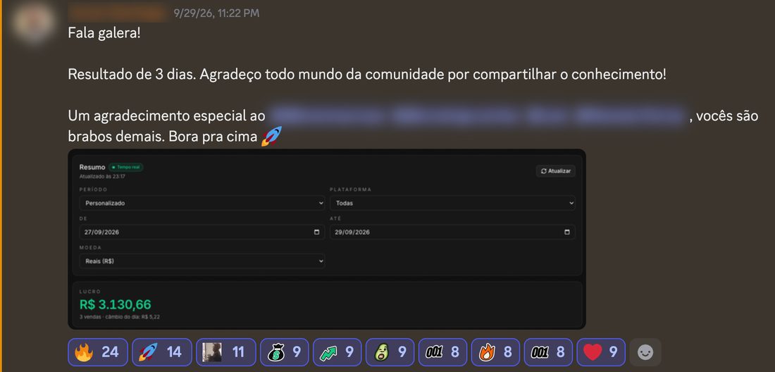 Mensagem real de membro no Discord da 001
