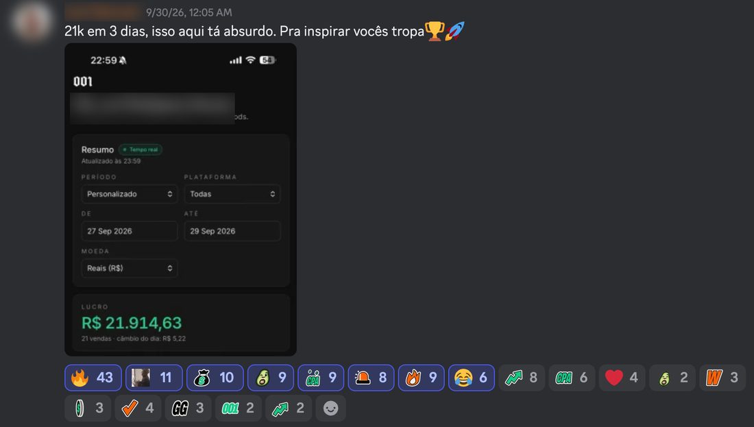 Mensagem real de membro no Discord da 001